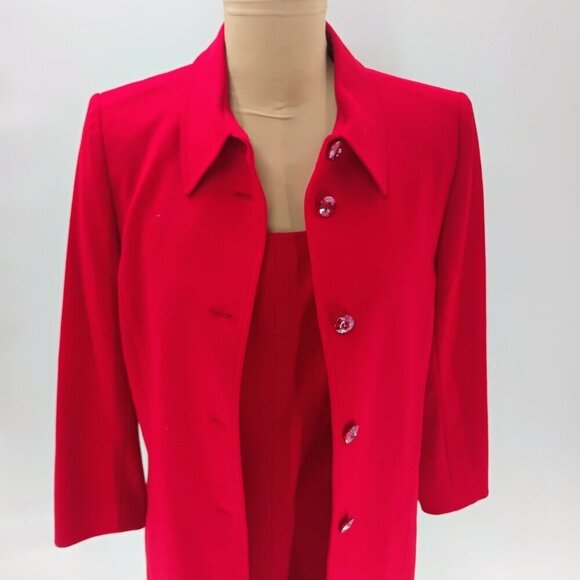 Escada wool dress w/ matching blazer jacket red orange exposed zipper classy - Picture 9 of 16